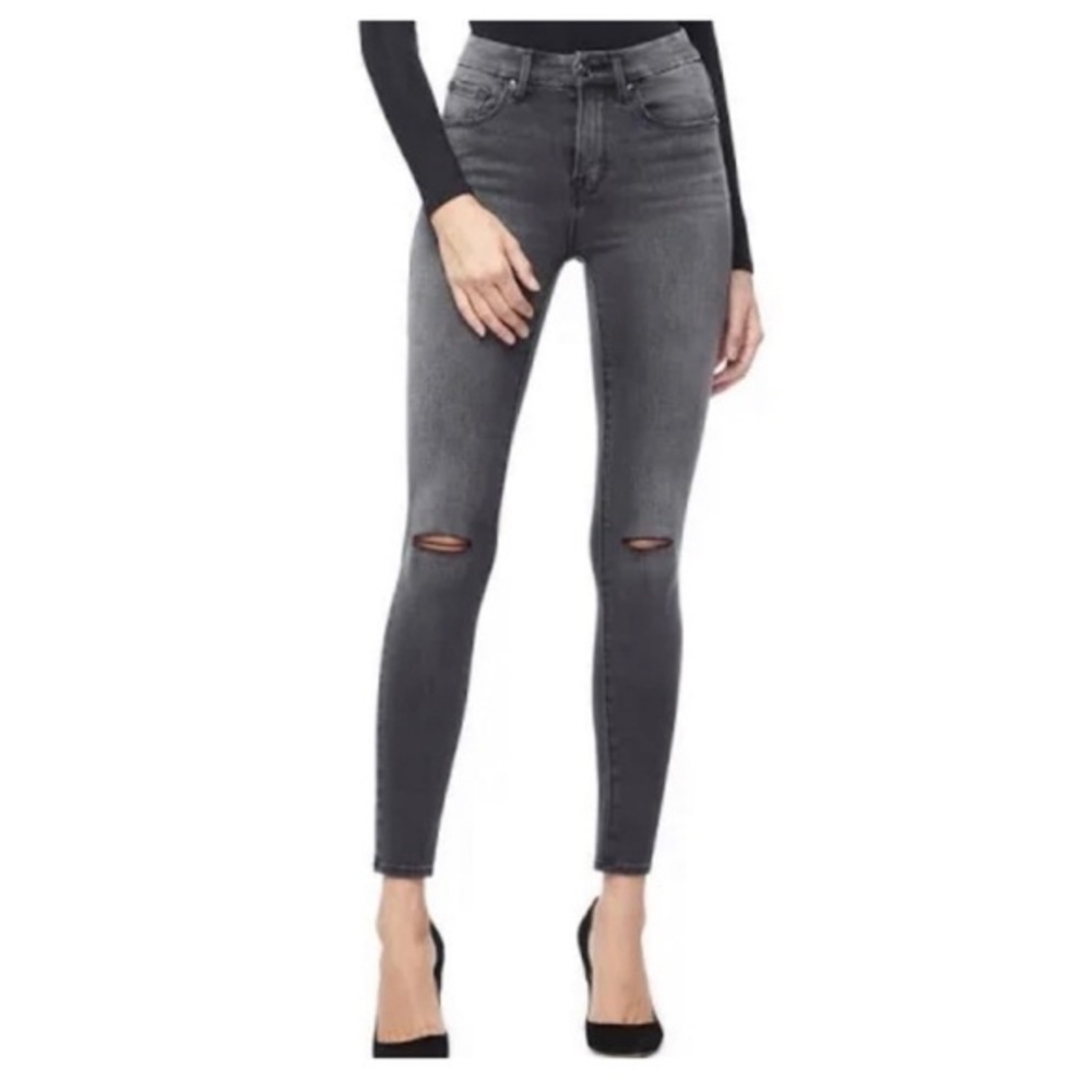 Good American Black Good Legs Ripped High Waist Skinny Jeans